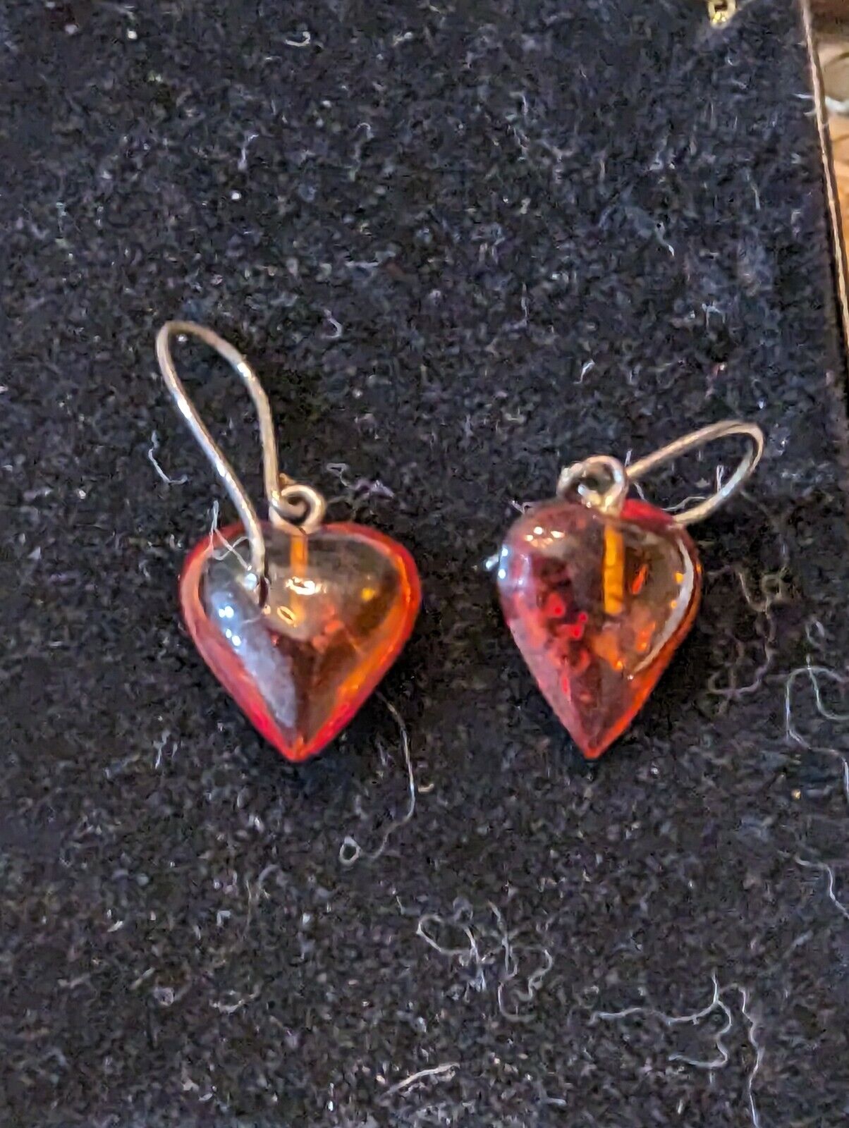 Vintage Sterling Amber Heart Earings