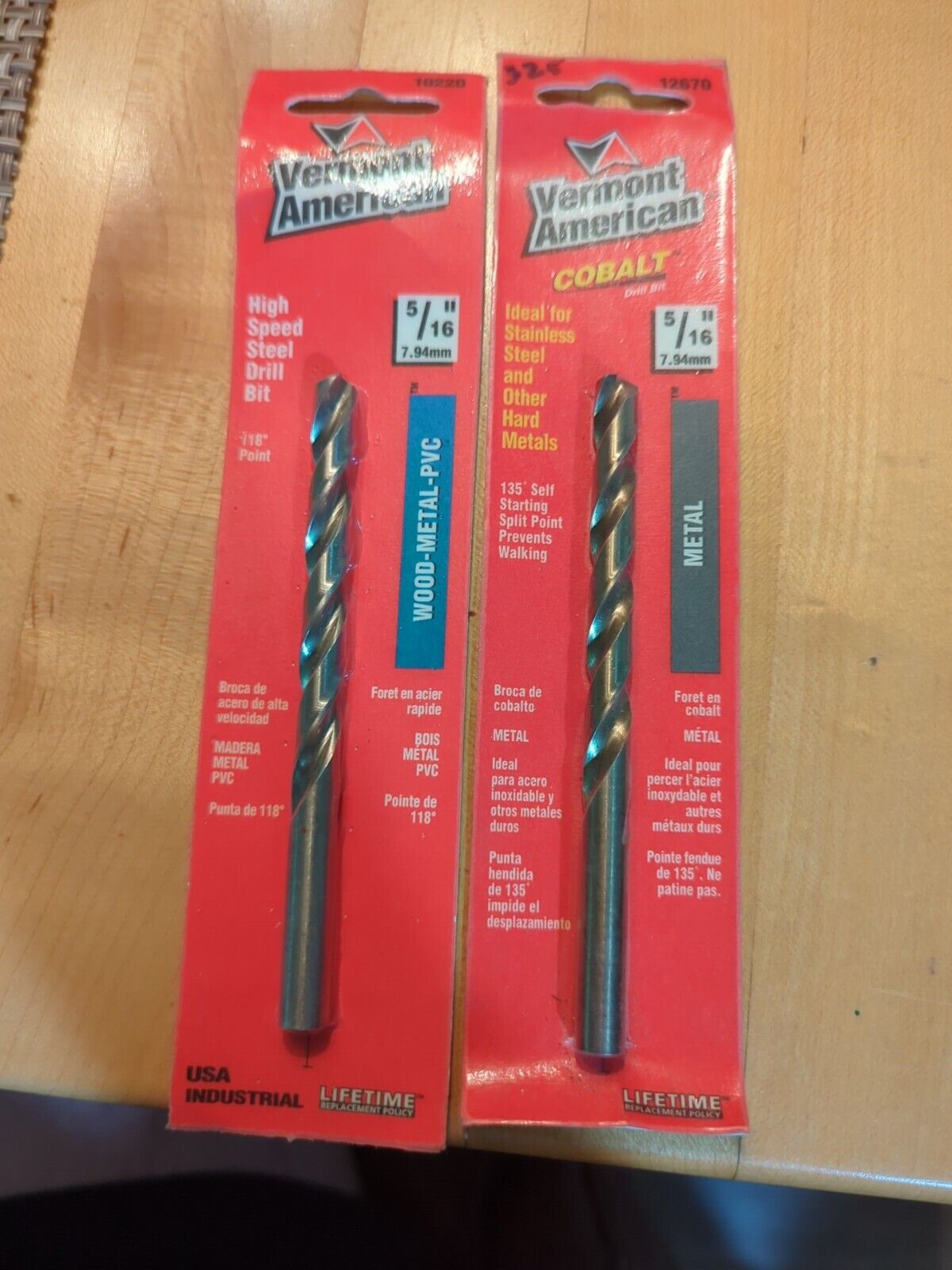 One Vermont American 5/16" 7.94 Metal And One Wood-metal Pvc Drill Bits