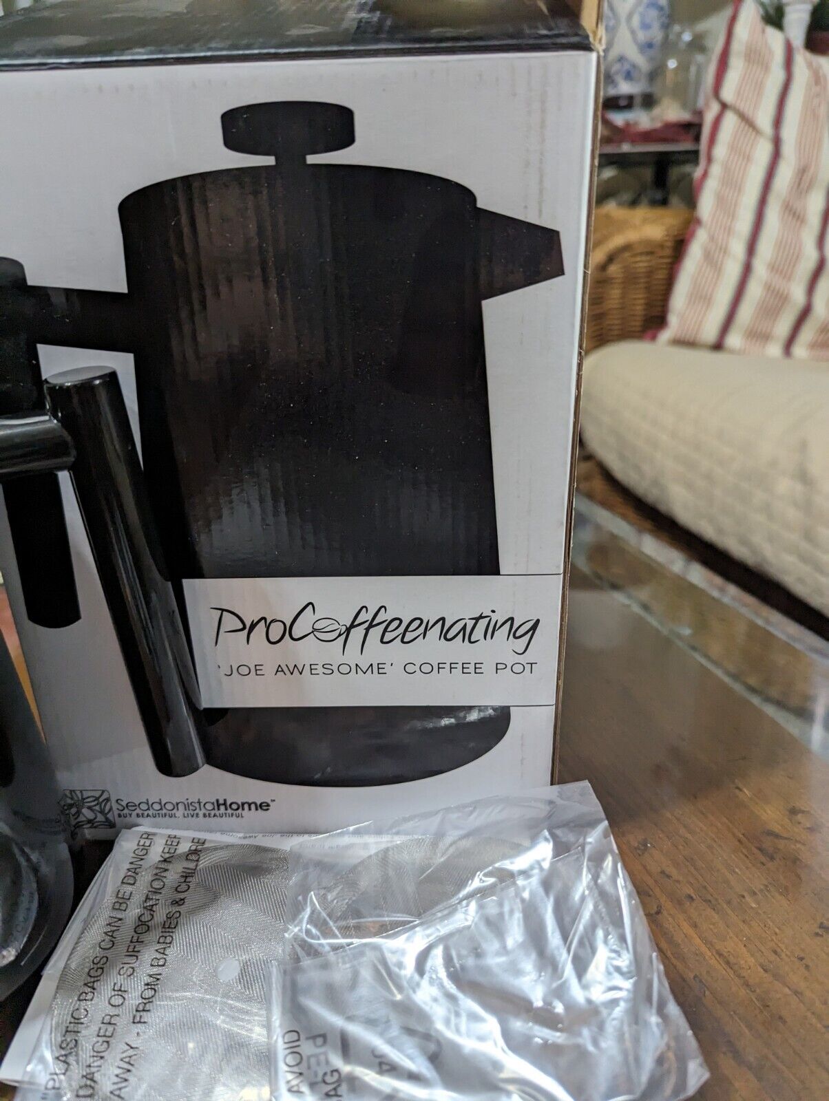 Procoffenating Joe Awesome Coffee Pot Large SS Interior French Press 34 Oz NIB