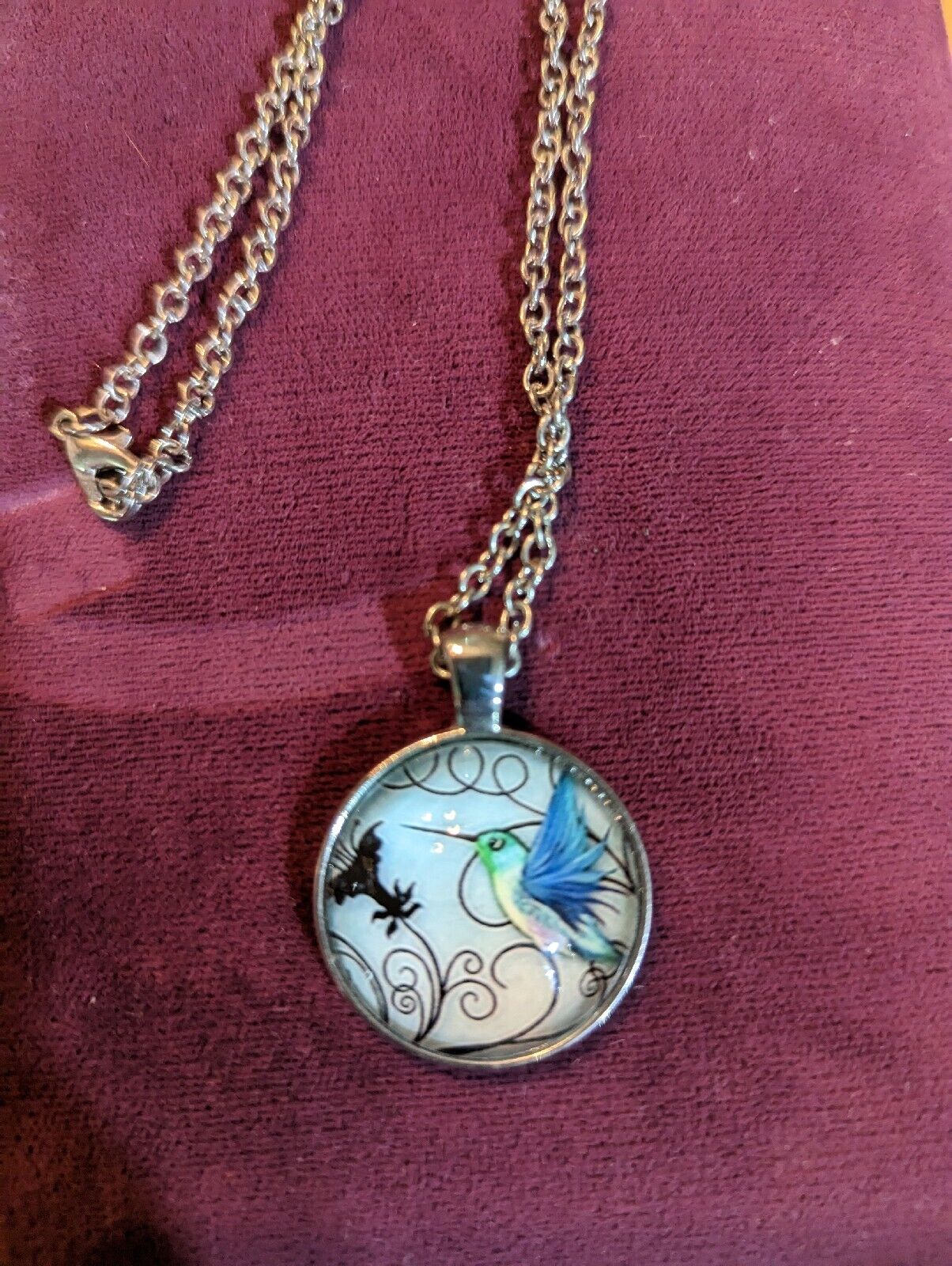 Silverstone Hummingbird Round Domed Necklace