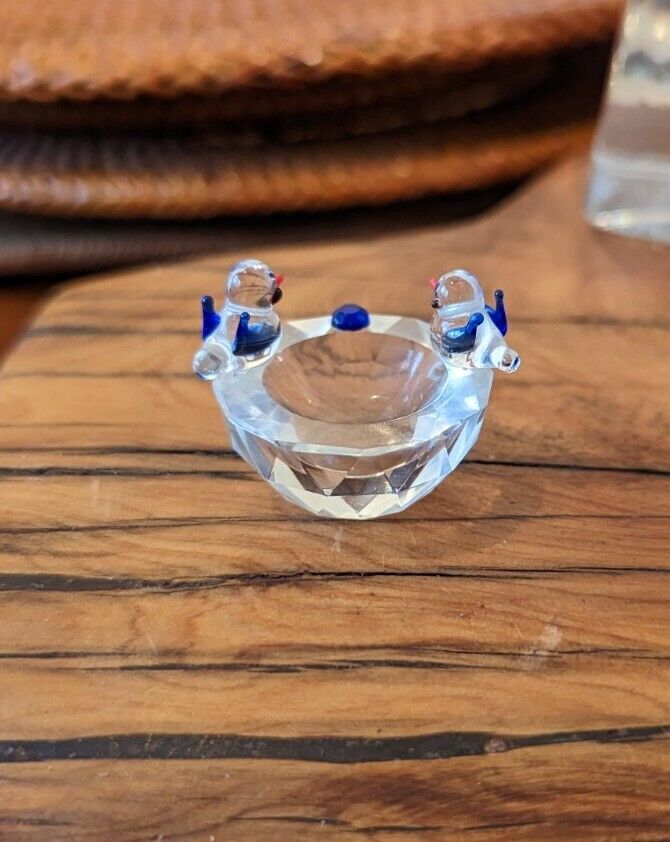 Crystal Glass Miniature Bowl with Birds Figurine 1.5"