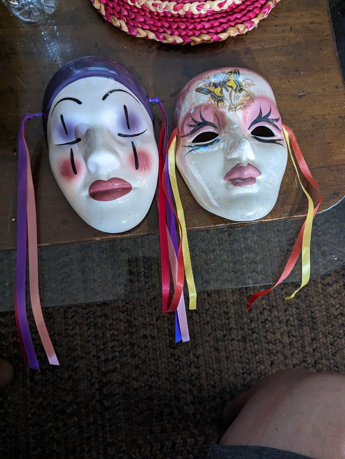 Two Hand Crafted Porcelain Face Masks