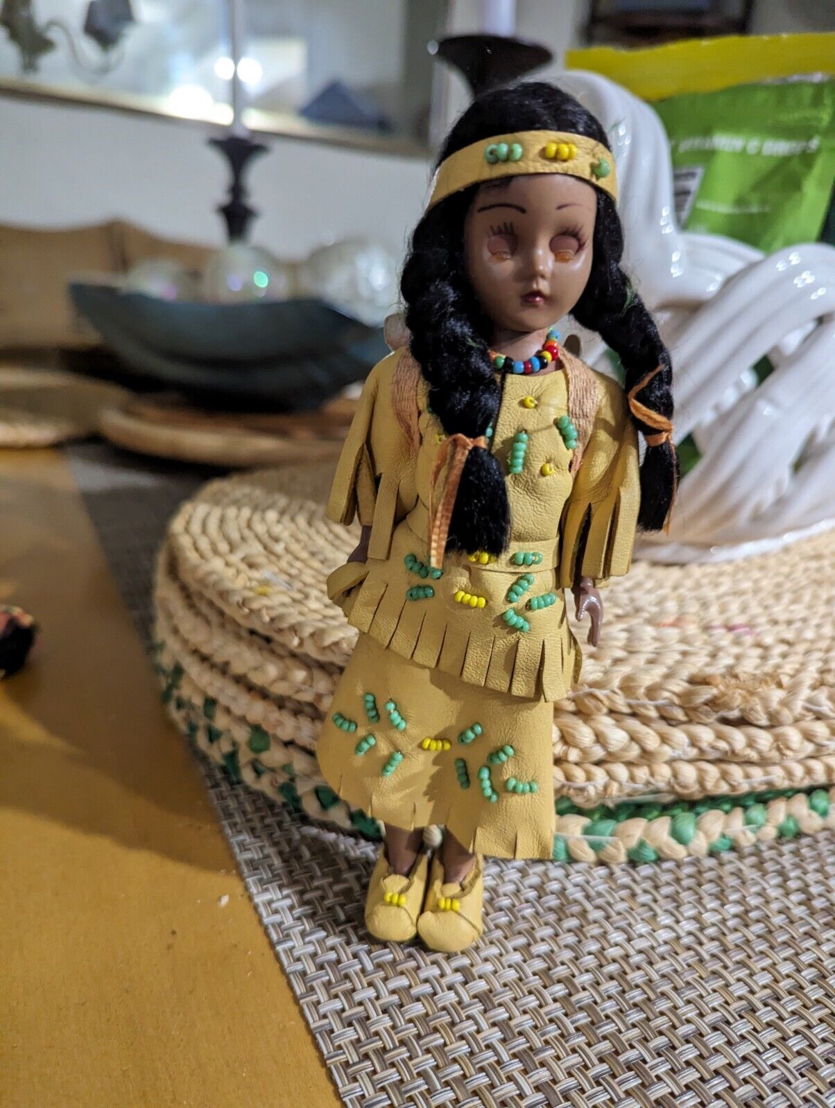 Vintage Native American Young Woman Carrying Baby In Back Pack Dolls About 9"