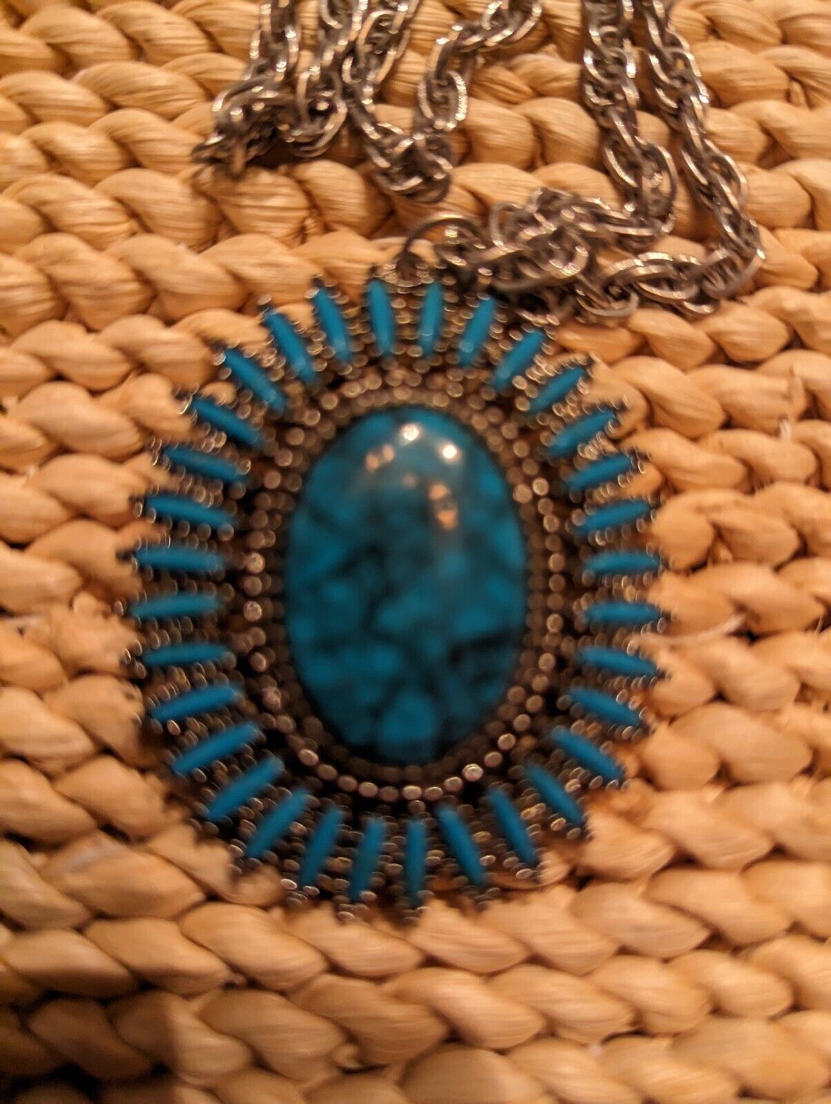 Vintage Southwestern Turquoise Pendant With 24" Chain