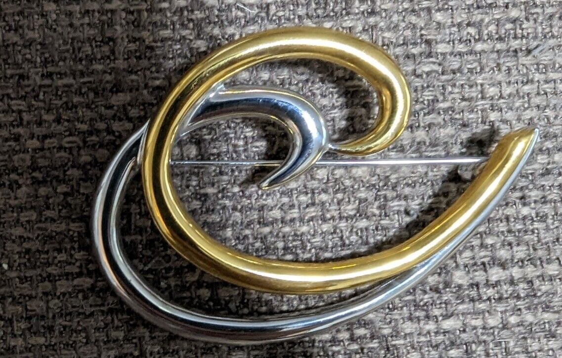 Vintage MONET Gold & Silver Tone Swirl  Brooch Pin