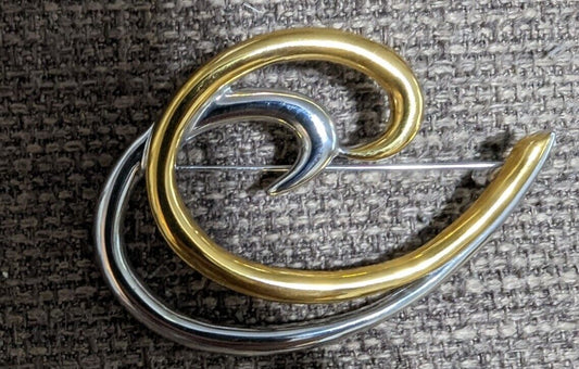 Vintage MONET Gold & Silver Tone Swirl  Brooch Pin