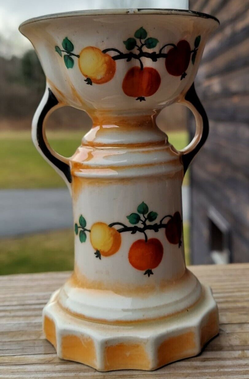 Vintage Czech Yellow / Orange Luster Ladies Spitoon Fruited Vase 5 1/2" Stamped