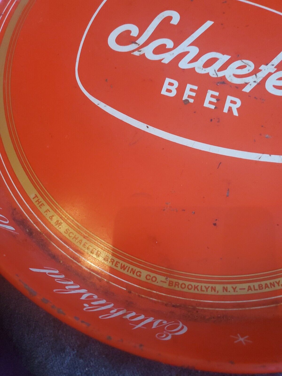 Vintage 1960's Era 12" Red Schaefer Beer Metal Beer Tray