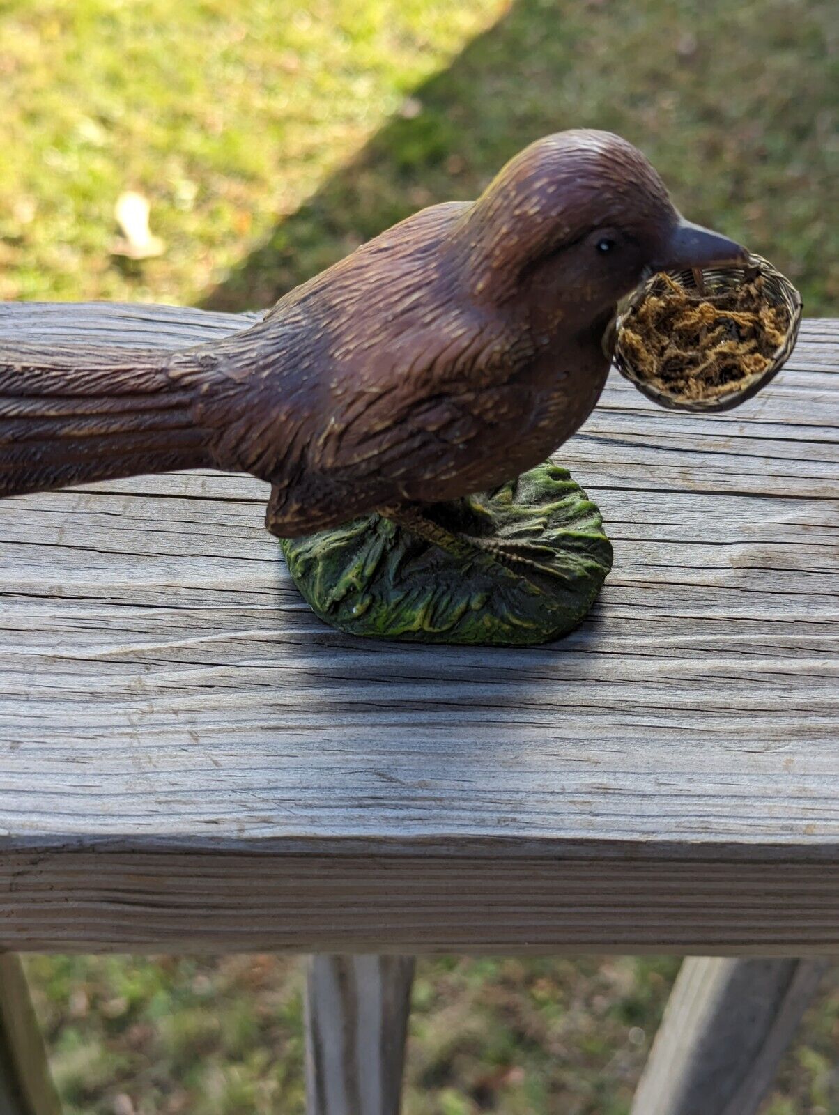 Vintage Katherine's Collection Adorable Brown Sparrow With Metal Woven Basket