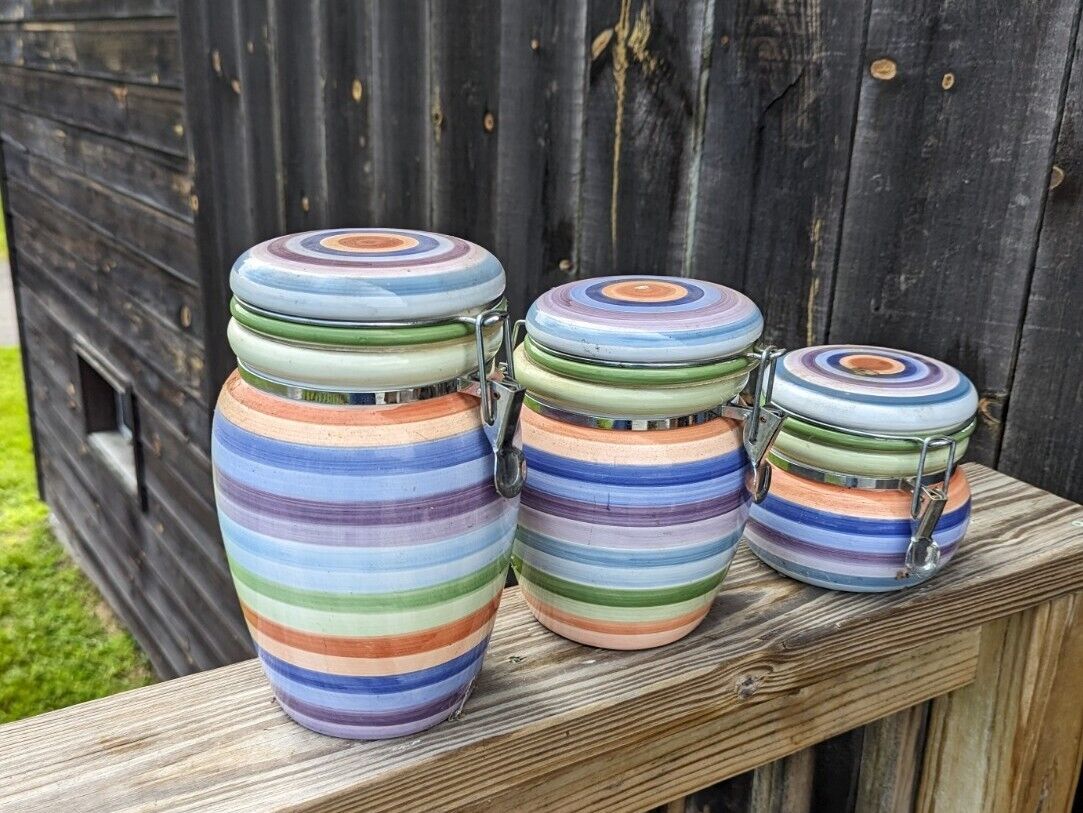 Kitchen Multicolor Canisters Set Of Three Different Sizes