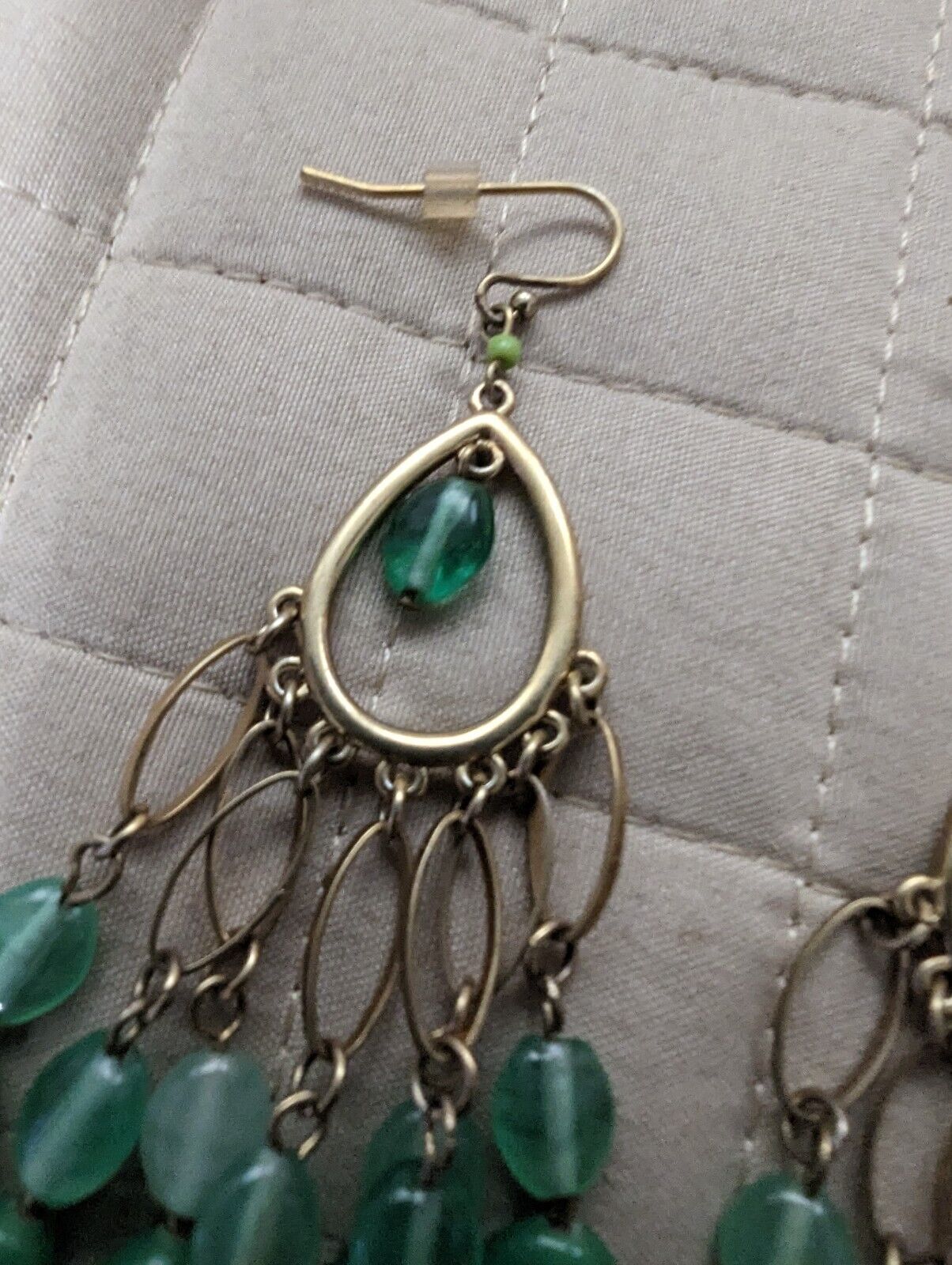 Teel Green On Silver Tone Loop Dangling Earrings