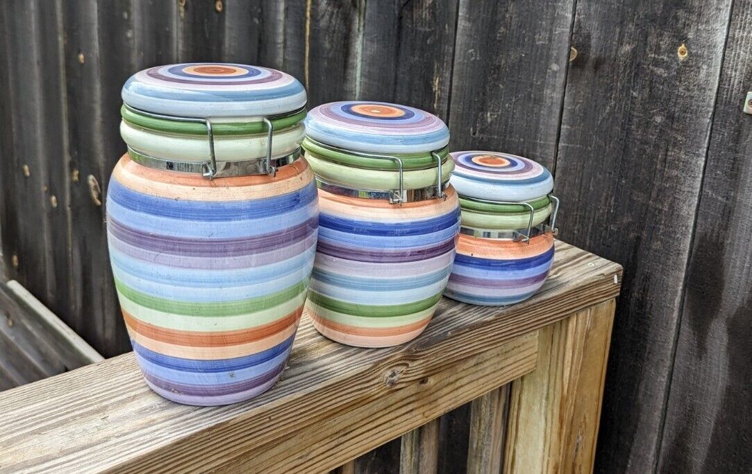 Kitchen Multicolor Canisters Set Of Three Different Sizes