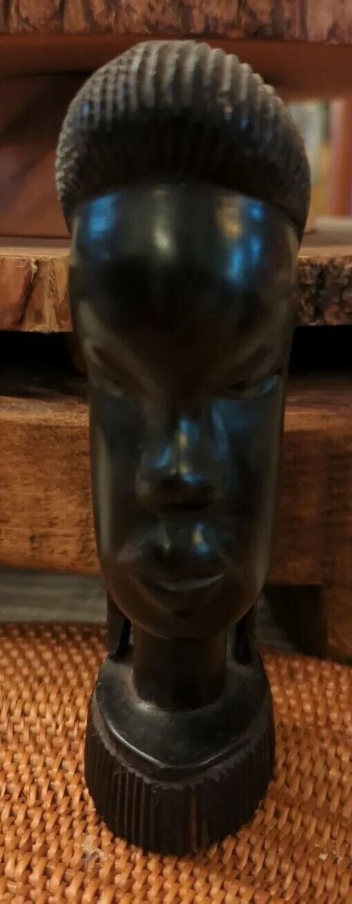 Vintage 5" Ebony Kenya African Woman Solid Wood Head Bust