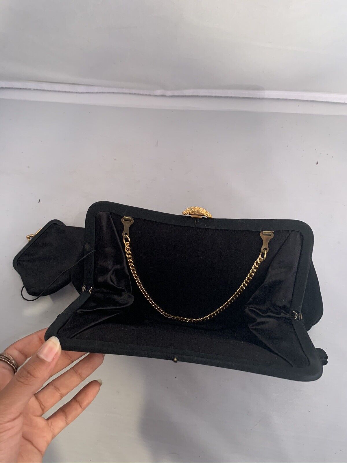 Vintage Womens Gold Clasp black Handbag