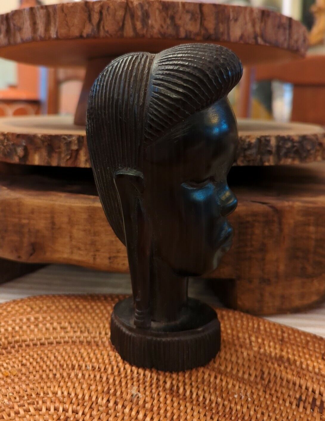 Vintage 5" Ebony Kenya African Woman Solid Wood Head Bust