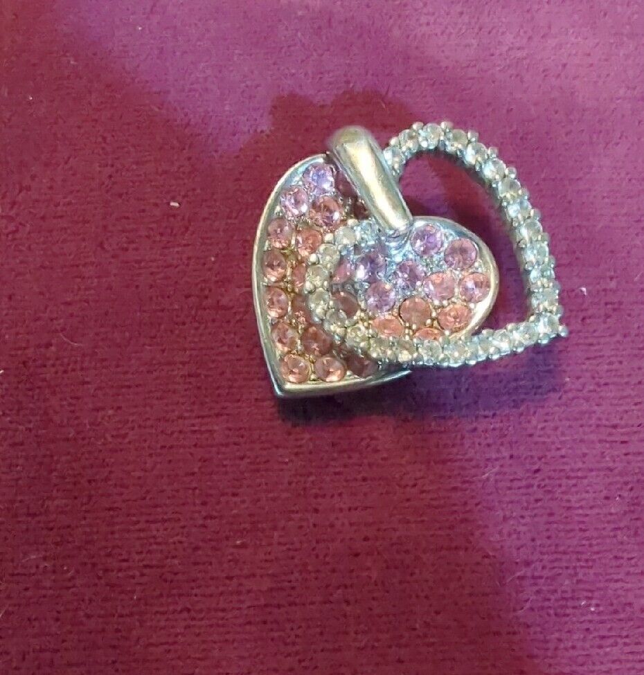 Pink Heart Double Pendant Cubic Zirconia Sterling Silver .925