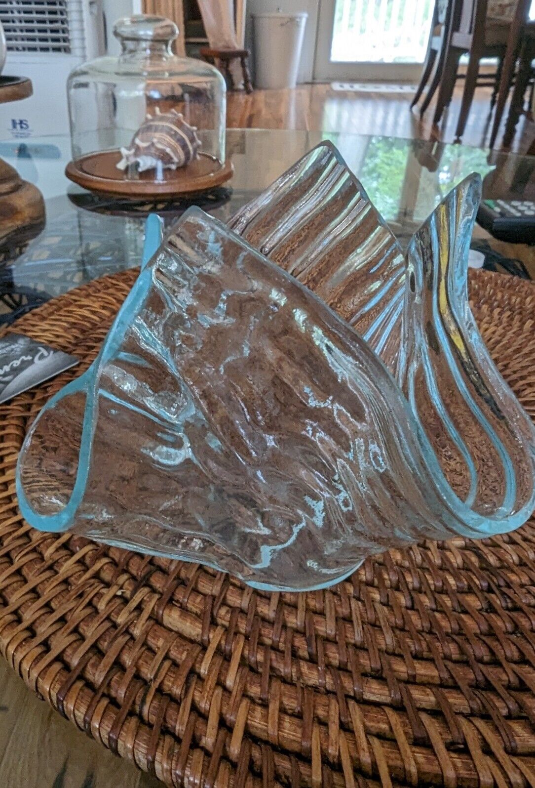 Vintage Blue Swirl Glass Candy Dish