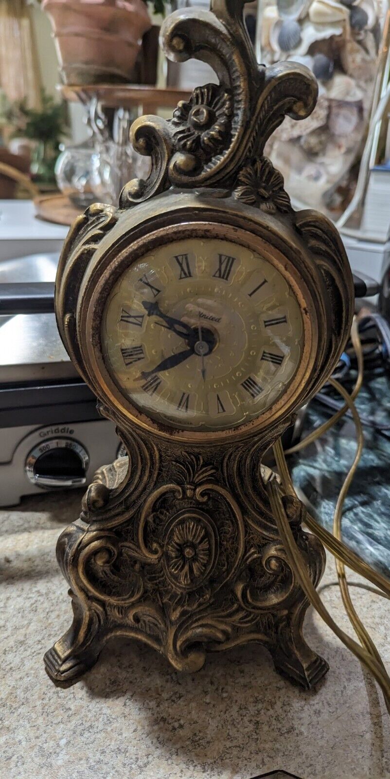 True MCM Ornate Electric United Clock Corp With Alarm Metal Made in USA  Works!