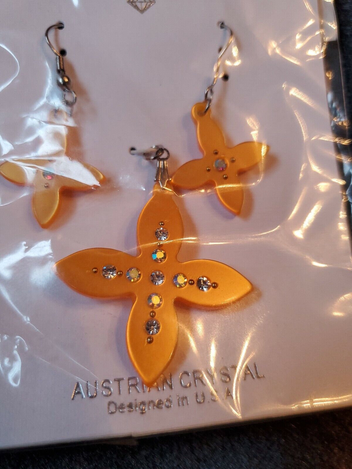 Crystal Collection Austrian Crystal Orange Crosses Set Earings Pendent