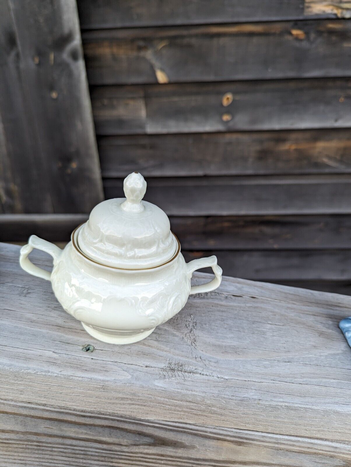 Rosenthal Classic White Germany Embossed Sugar Bowl with Lid Gold Trim