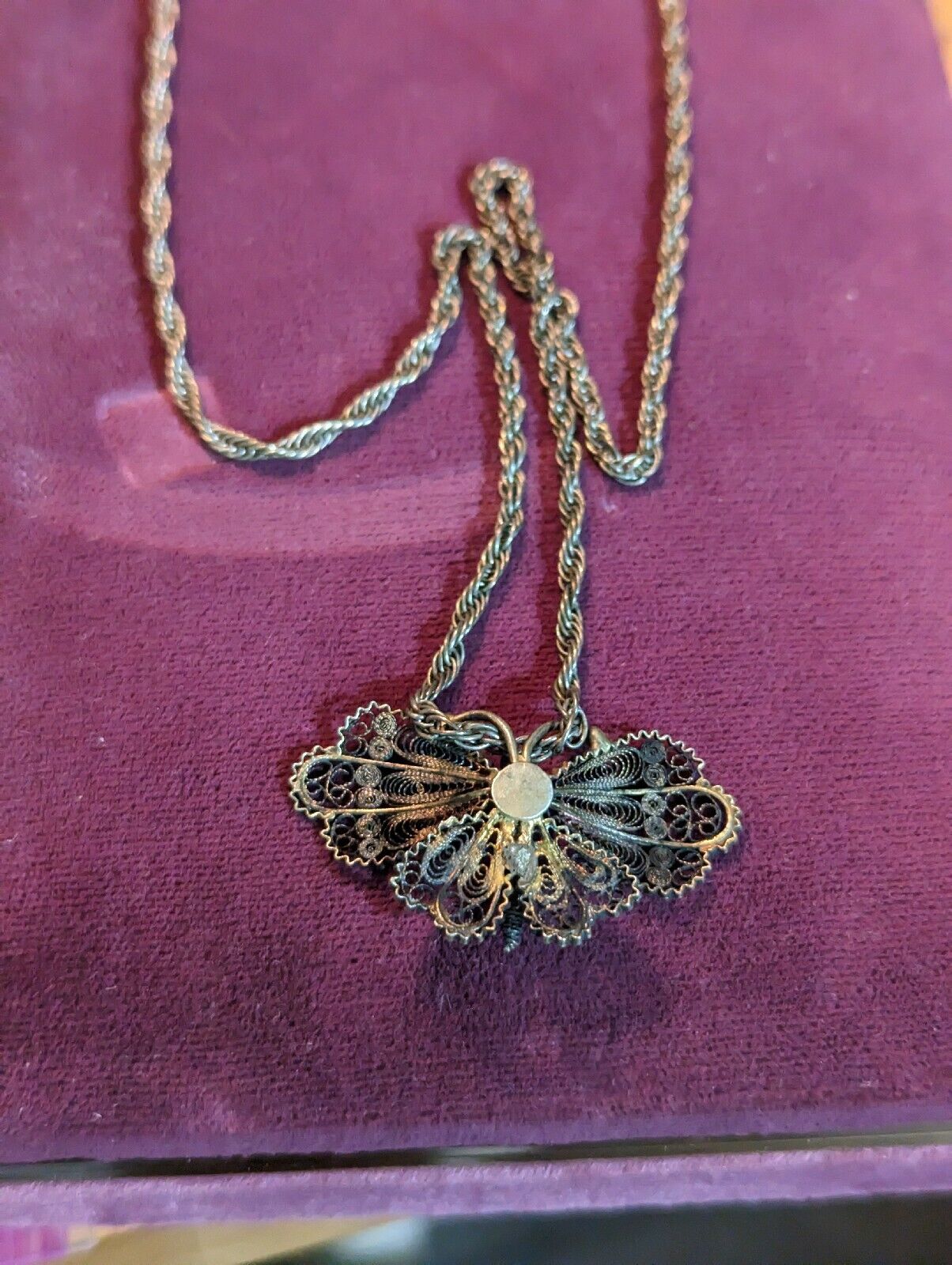 Intricate All Metalic Butterfly Rope 18" Pendant Necklace