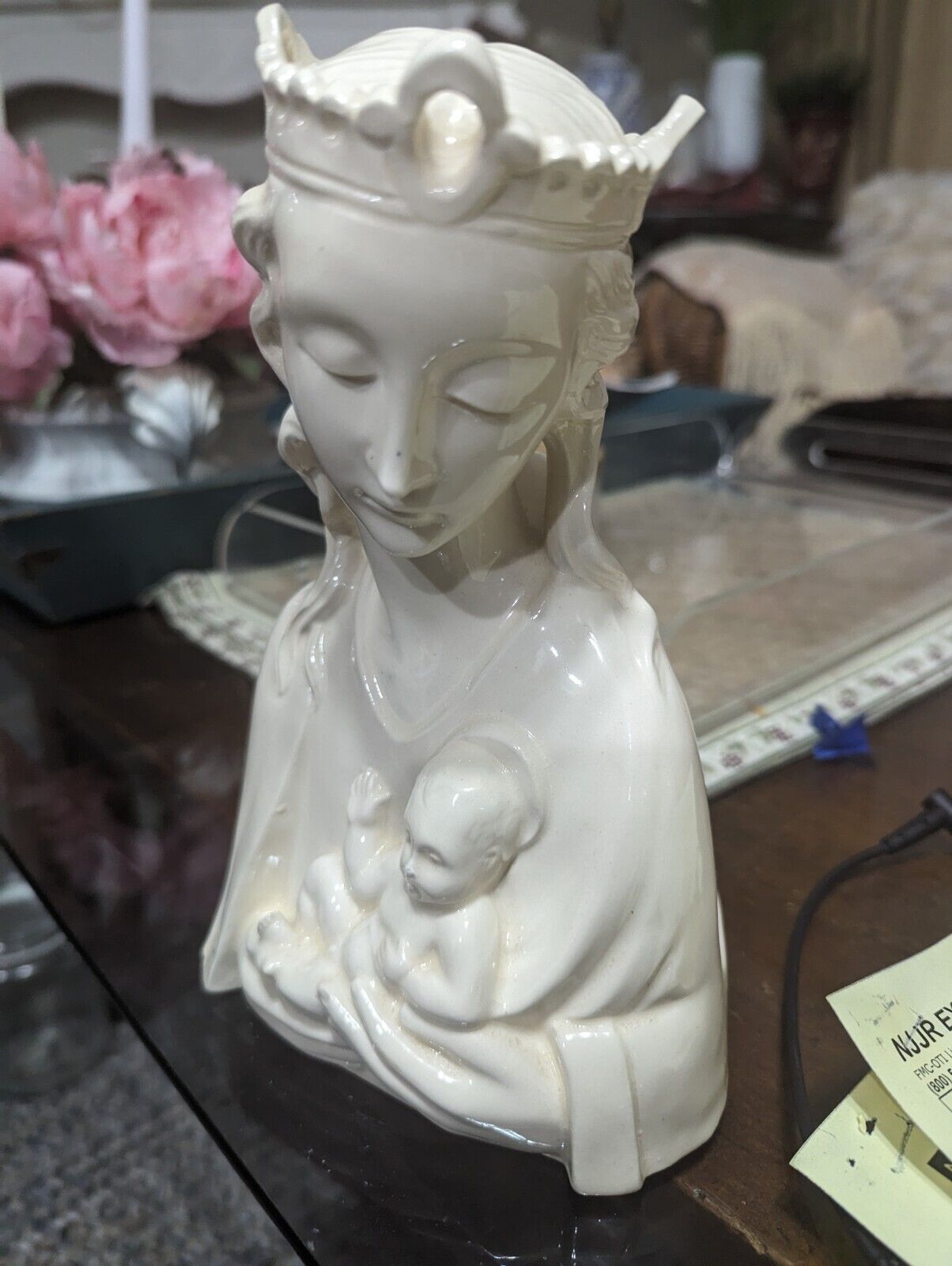 ART DECO BOHEMIA VIRGIN MARY WITH BABY JESUS SCULPTURE  IDA