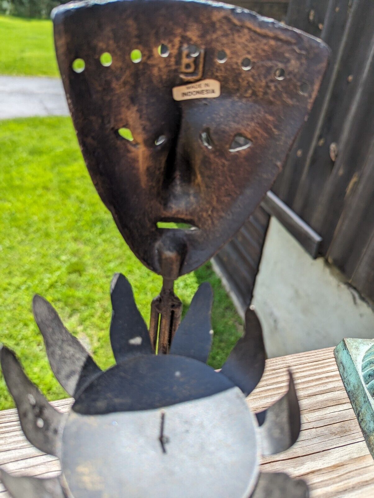 Unique Triangular Shaped Metal Mask Face Candle Holder From Indonesia