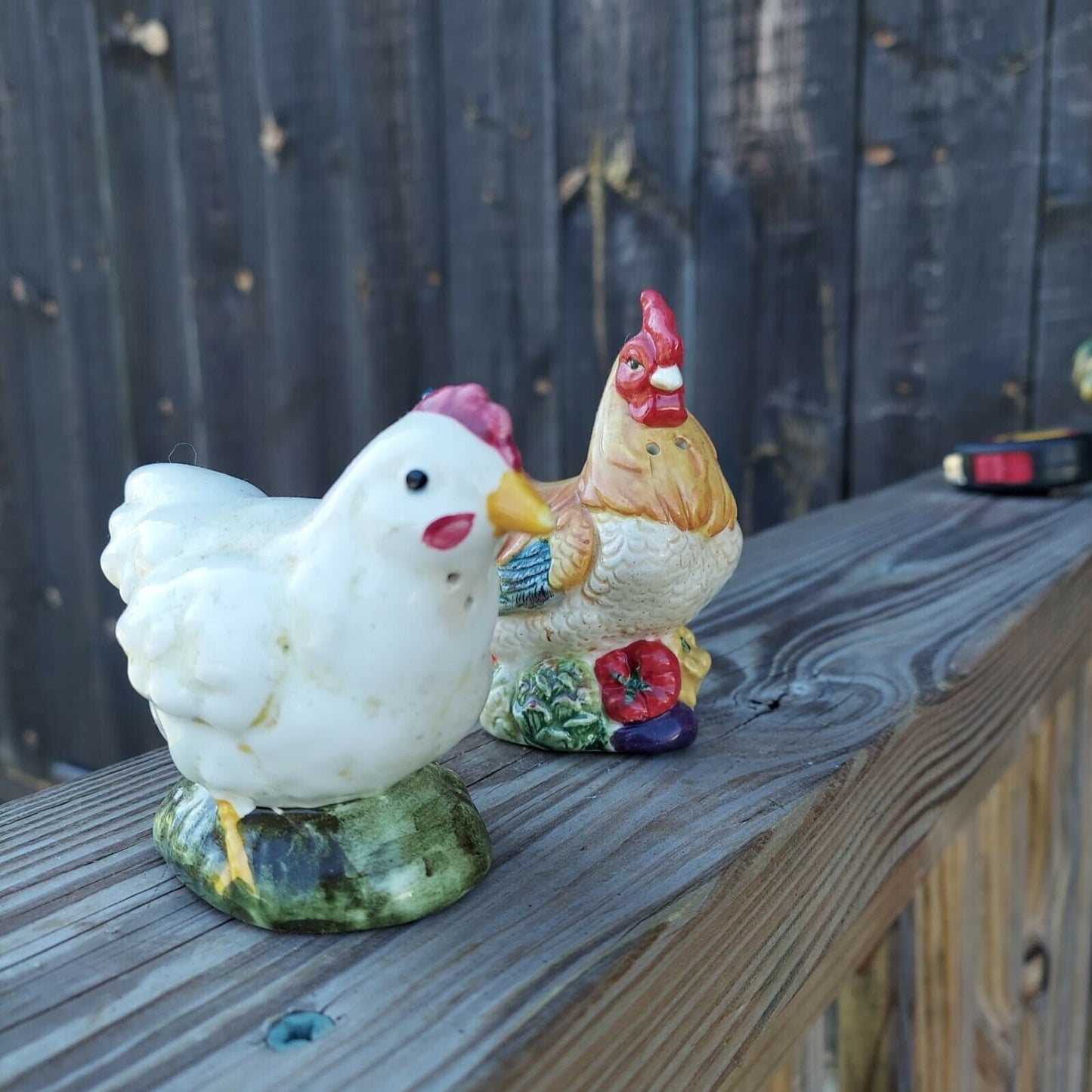 Vintage Rooster And Hen Porcelain Salt And Pepper Shakers