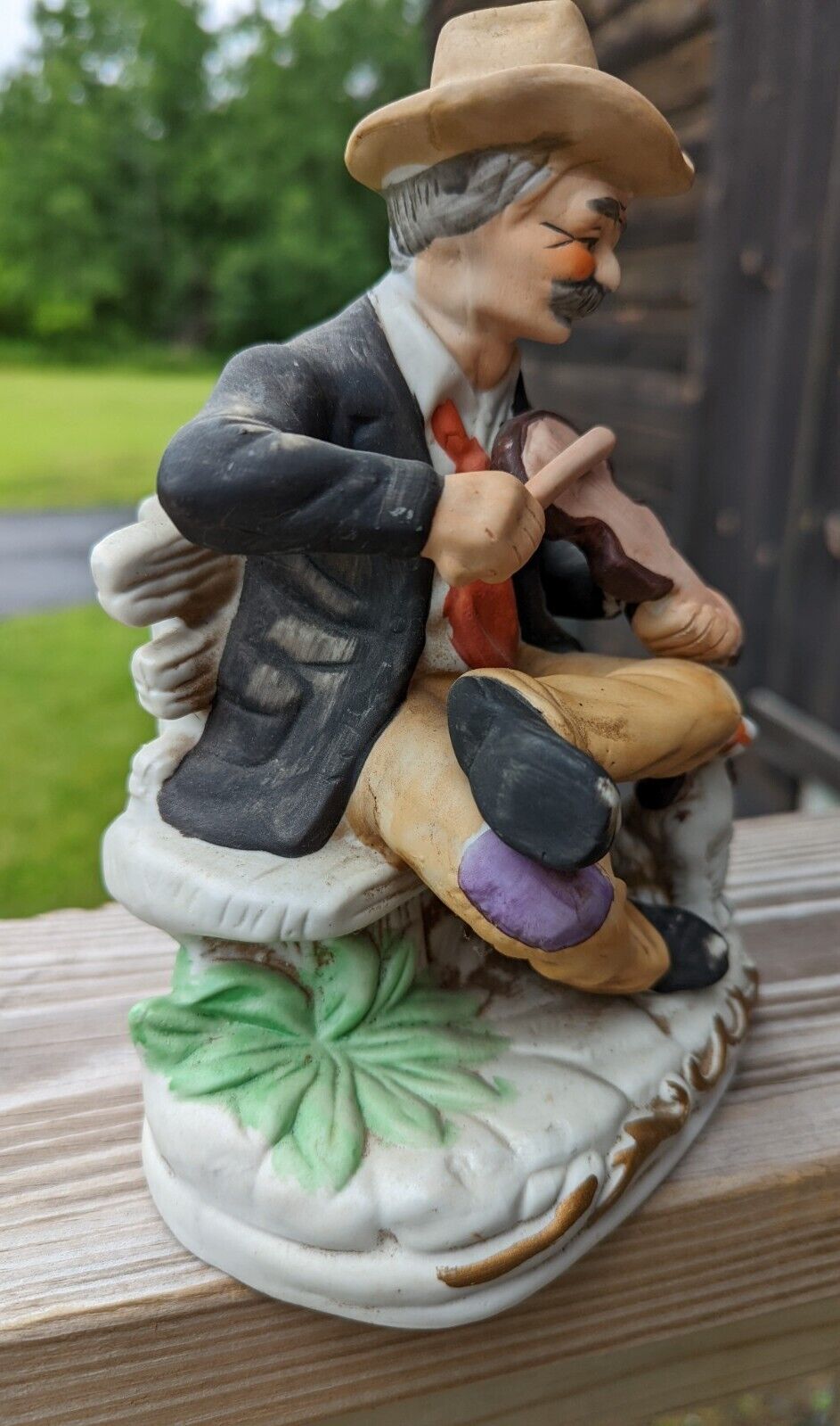 Old Man Playing his Violin Vintage Figurine Measures 8" Tall  Homco