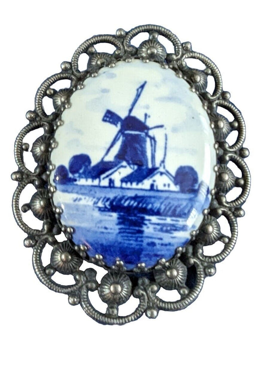 VTG ANTIQUE DELFT DUTCH WINDMILL BROOCH  K's Imports Made In Holland