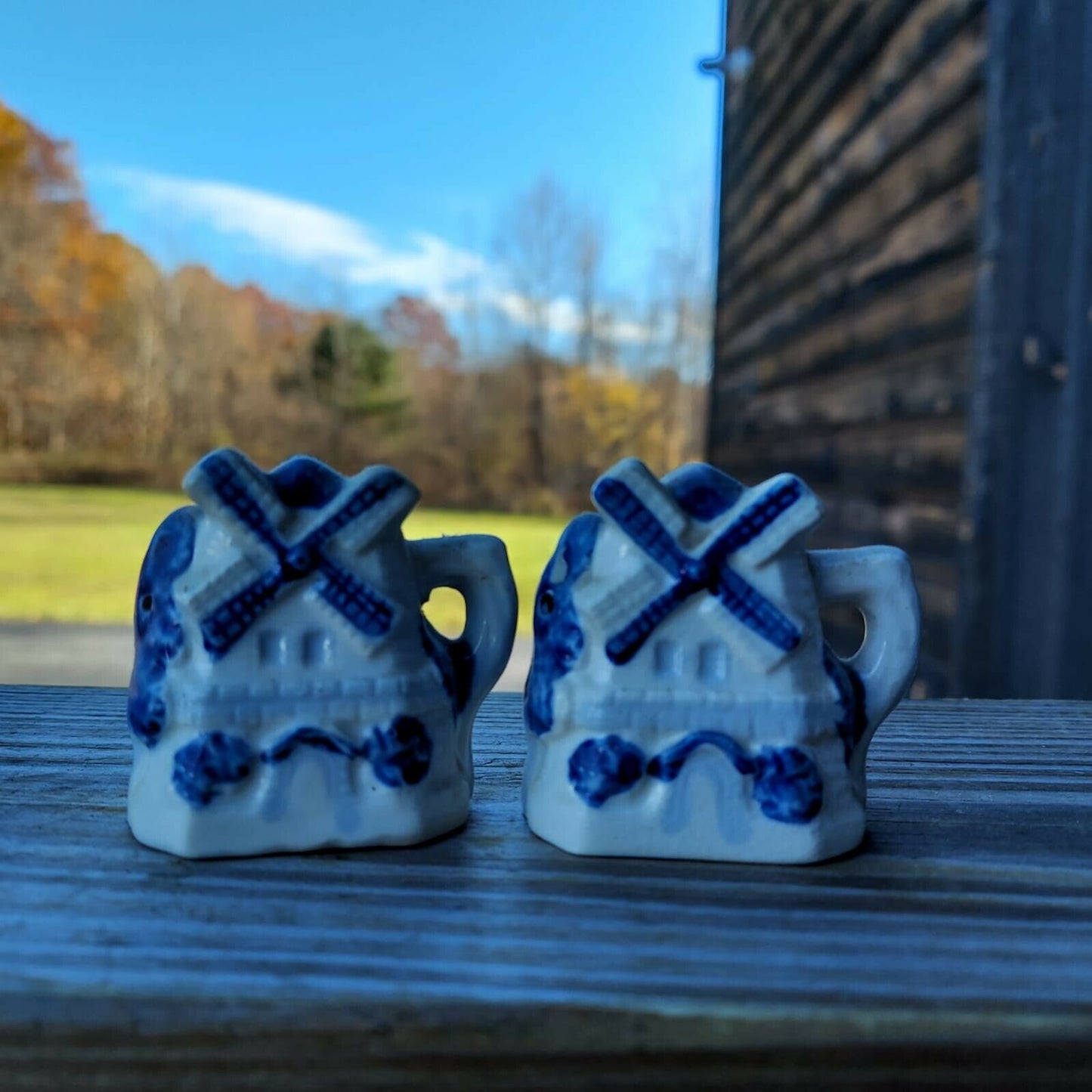 Vintage Blue and White Windmill Salt and Pepper Shakers Occupied Japan