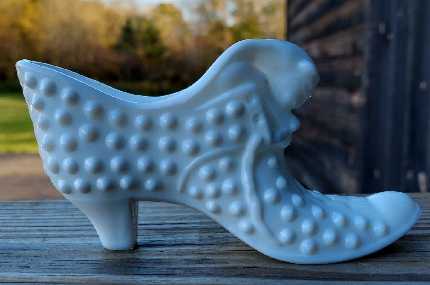 Vintage Fenton White Milk Hobnail Glass Shoe Slipper