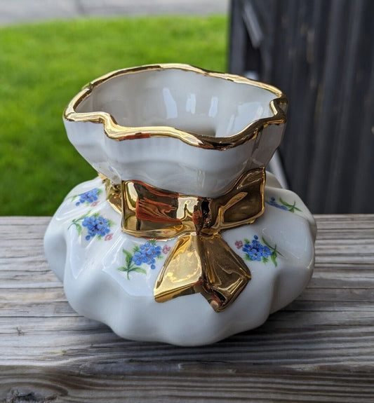 Vintage Odd Shaped Holley Ross Distinguished China With 22k Covered Ribbon Vase