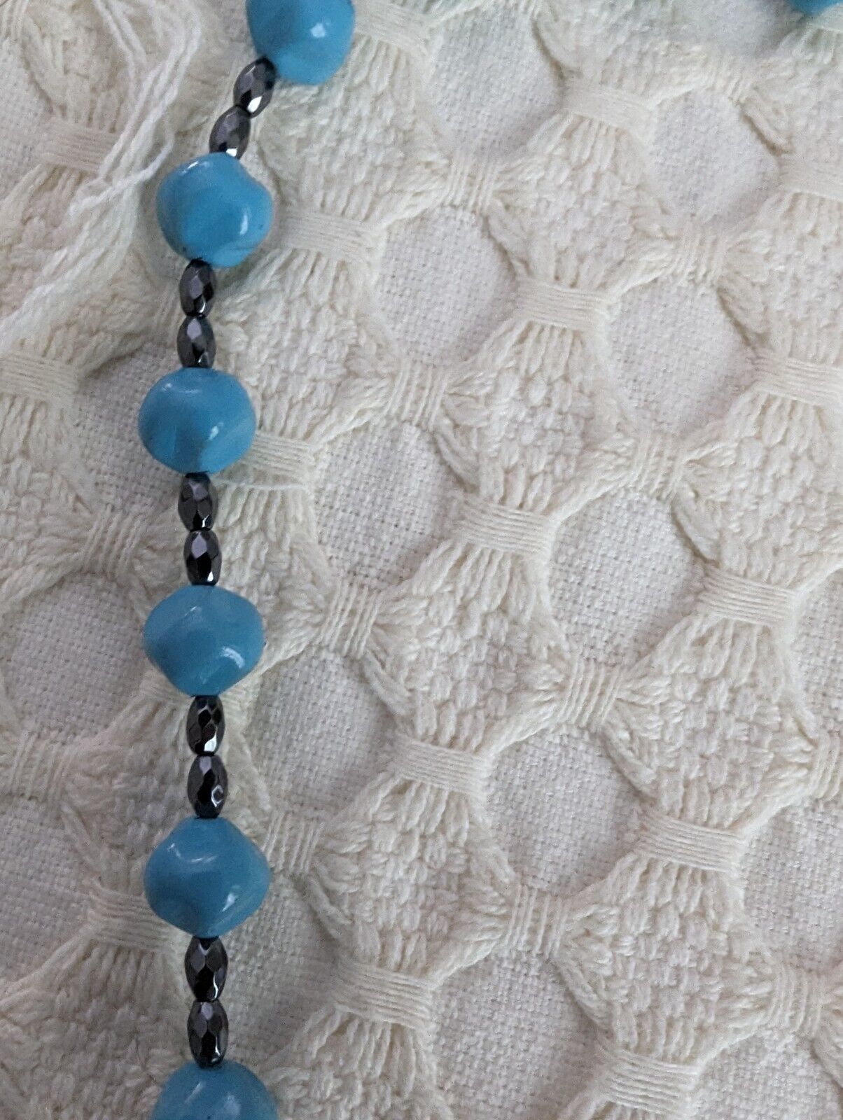 Large Faux Turquoise And Silver Tone Pendant Necklace