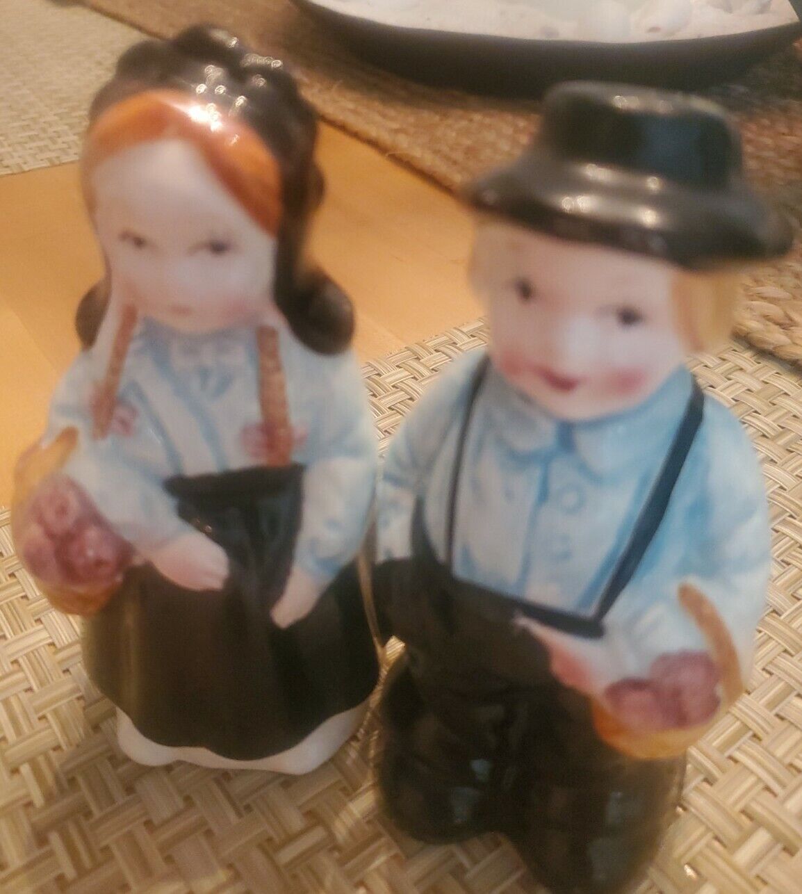 Vintage Large Porcelain Dutch Salt And Pepper Shakers 4.75" tall