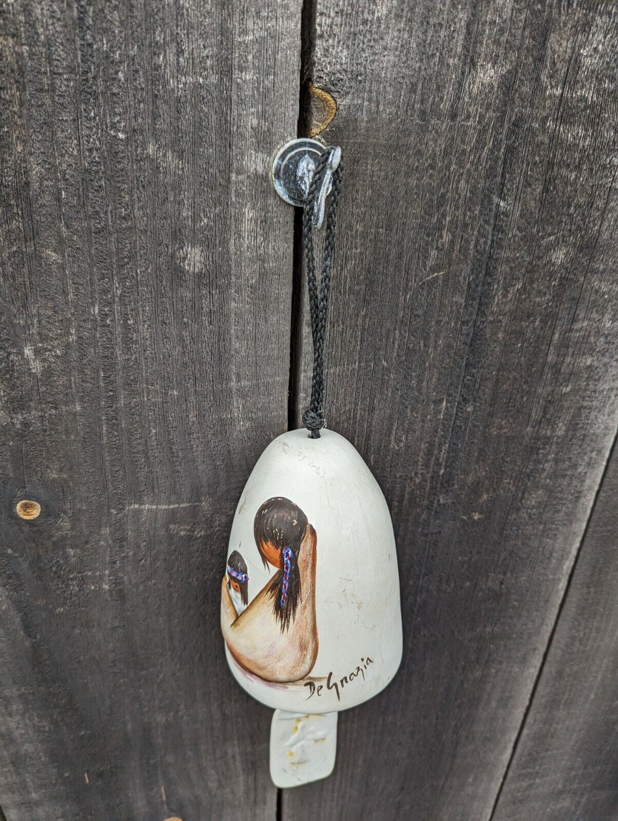 Vintage DeGrazia Native American Pottery Bell WindChime HandPainted Mother Child