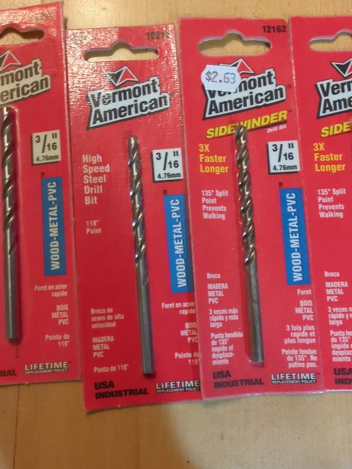 Four Vermont American 3/16" 4.76mm Drill Bits NIB Wood-metal-pvc