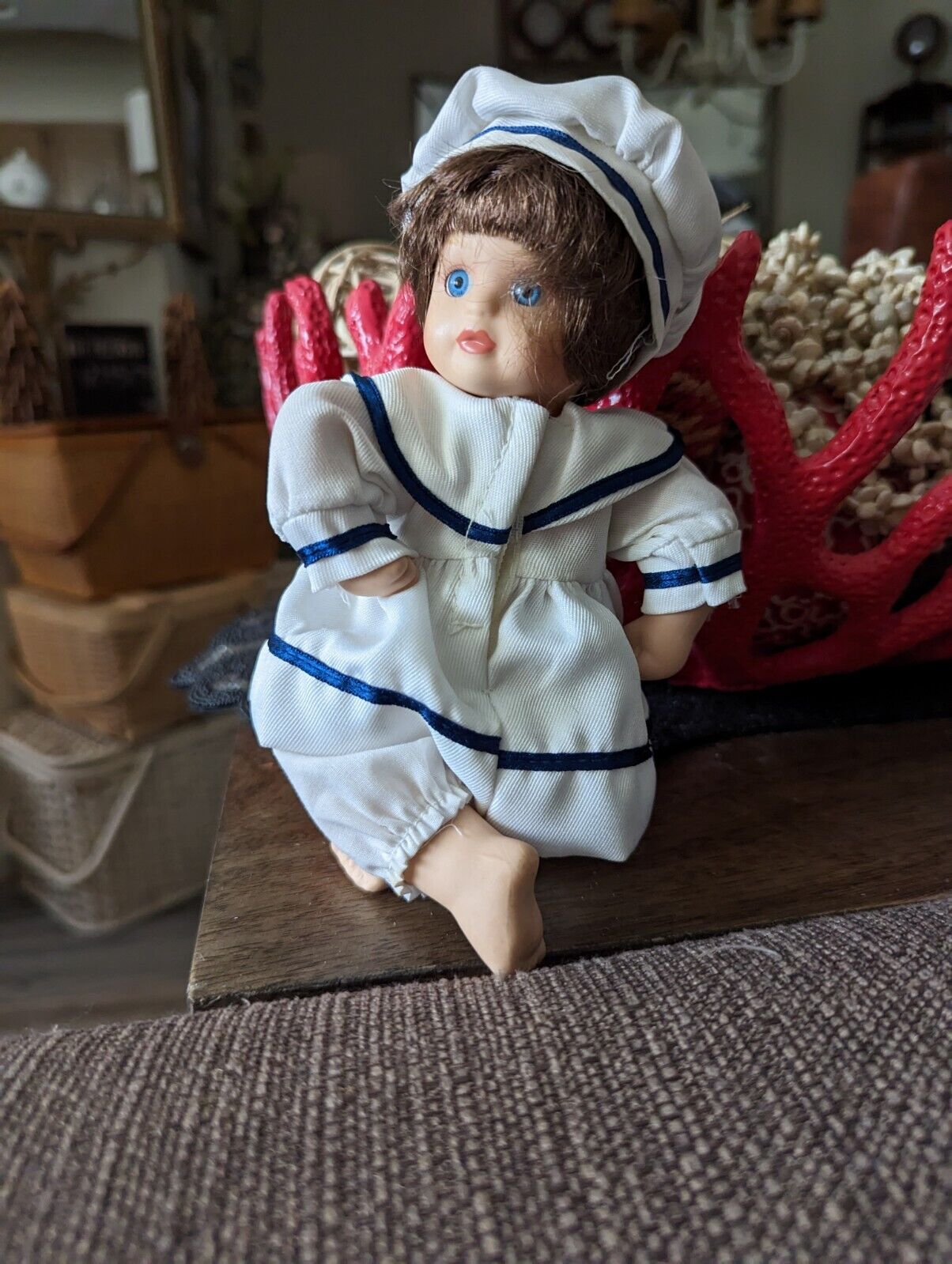 Vintage Porcelain Doll  Baby girl in Sailor Suit