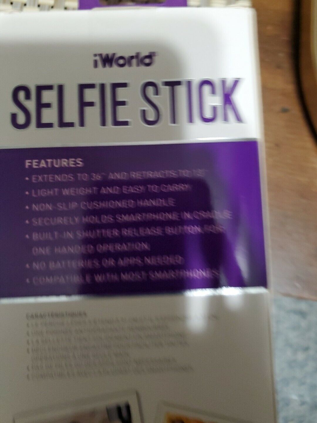 Iworld Selfie Stick purple 36" extended w shutter release button