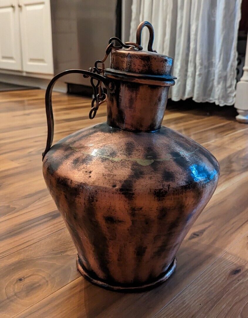 Vintage Large 10" Diameter 13" Tall Copper Brass Jug