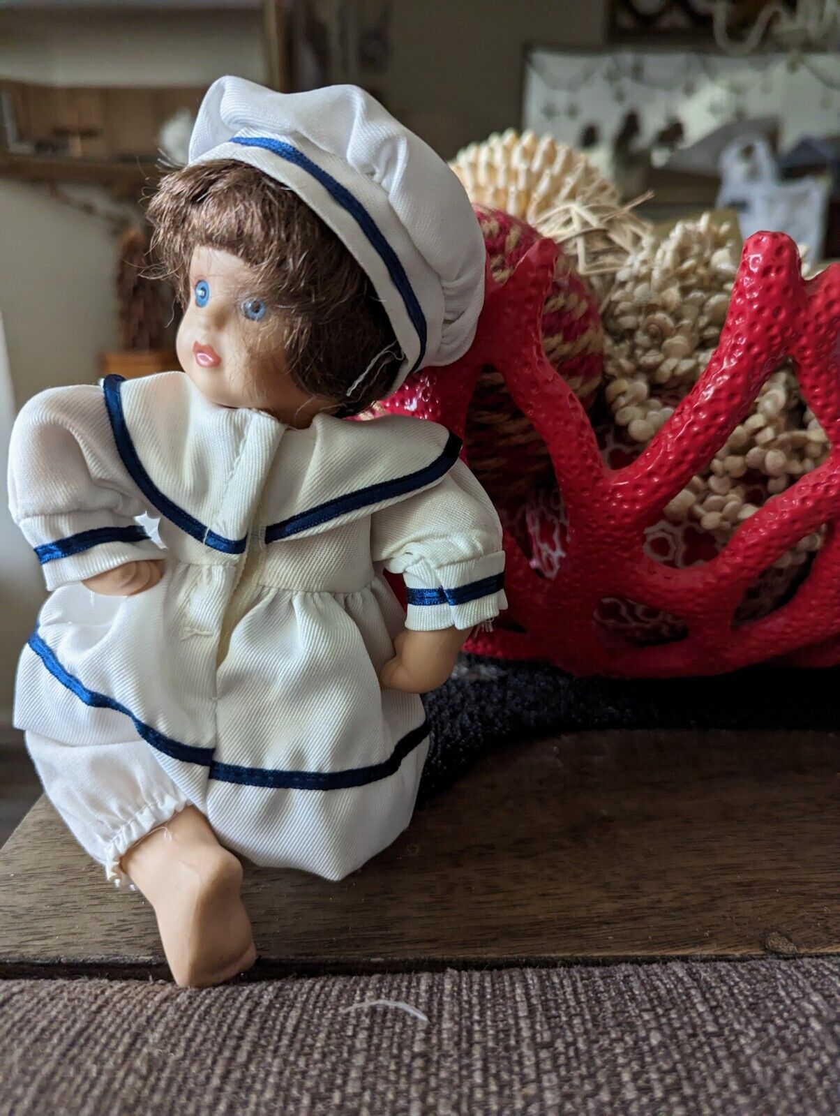 Vintage Porcelain Doll  Baby girl in Sailor Suit