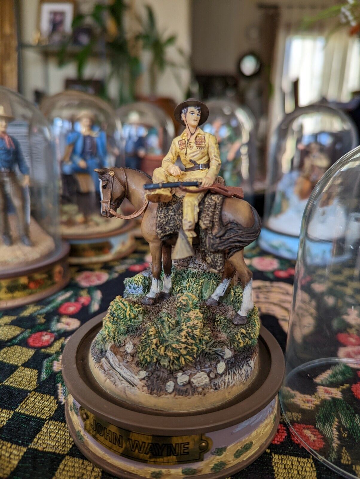 John Wayne - Franklin Mint Glass Dome Sculpture - Mounted Rider of the Plain's