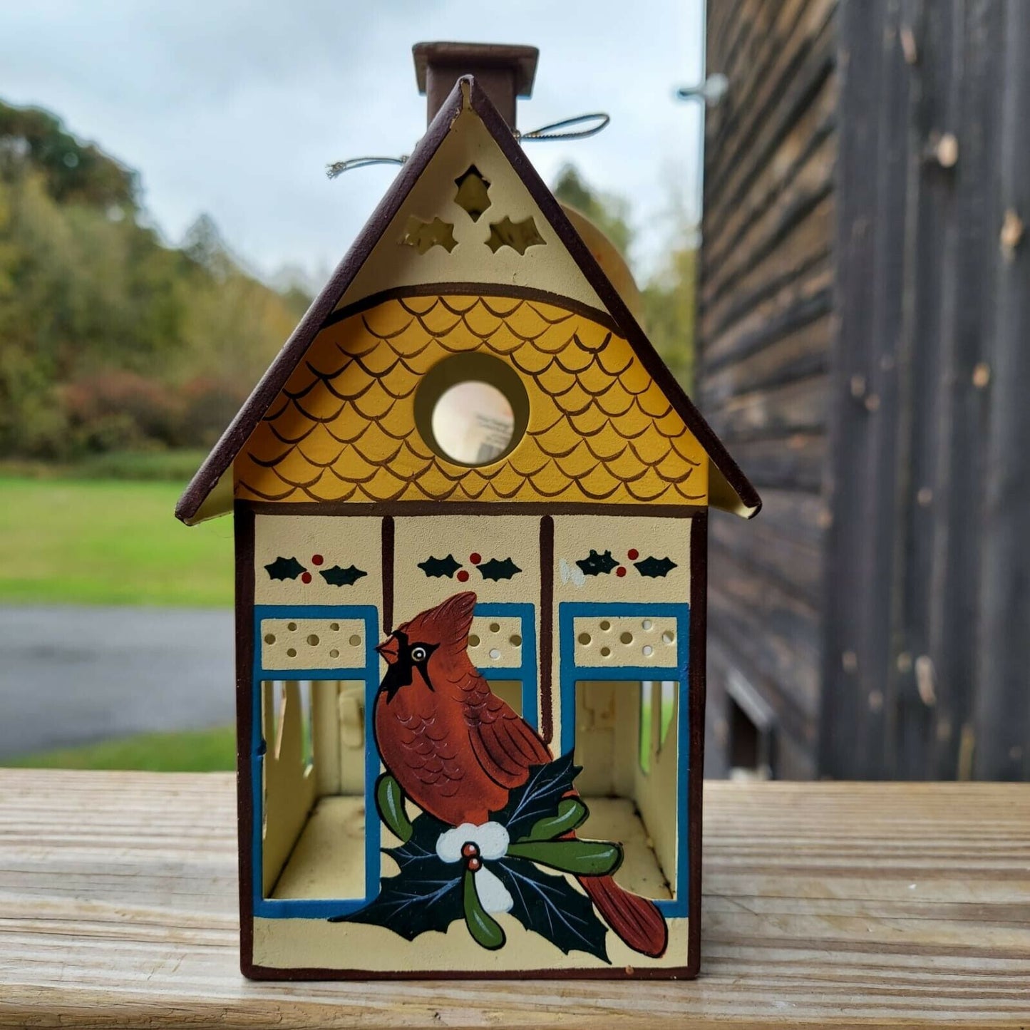 LENOX WINTER GREETINGS TOLEWARE CARDINAL BIRDHOUSE VOTIVE