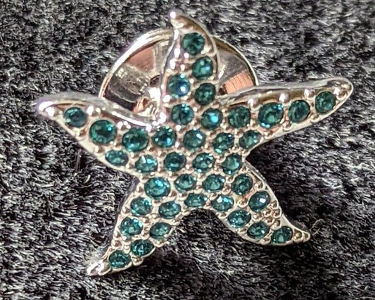 Swarovski Signed STAR FISH Tie Tack Tac Lapel Pin Retired Blue Pave