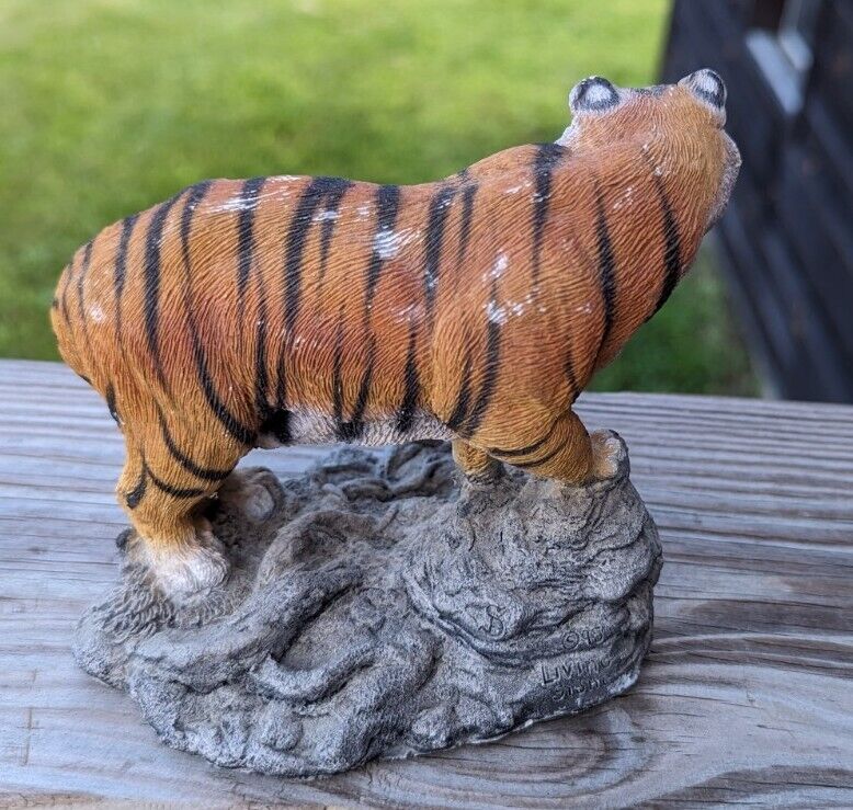 Vintage Resin Orange Siberian Pouncing Tiger Figurine on Rock Made In USA