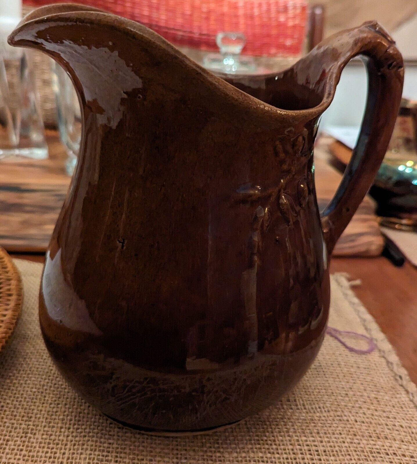 Brown Glazed Pottery Pitcher