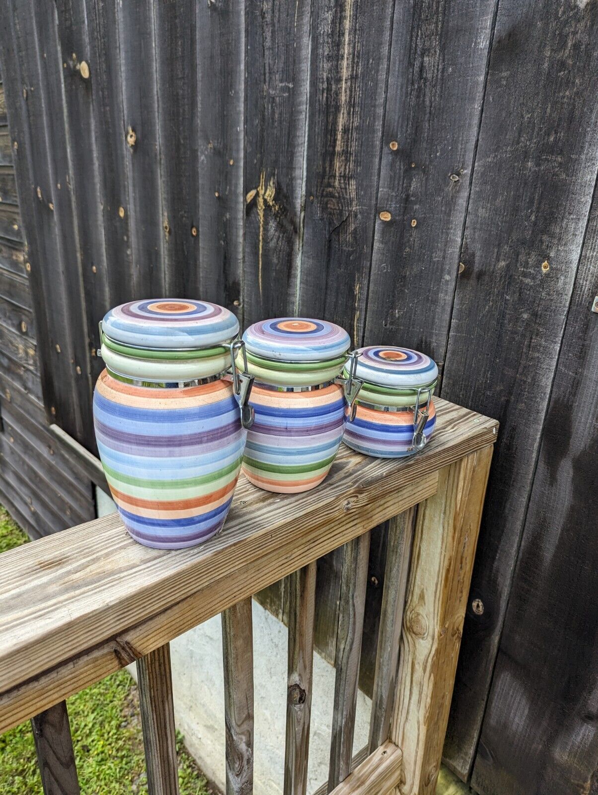 Kitchen Multicolor Canisters Set Of Three Different Sizes