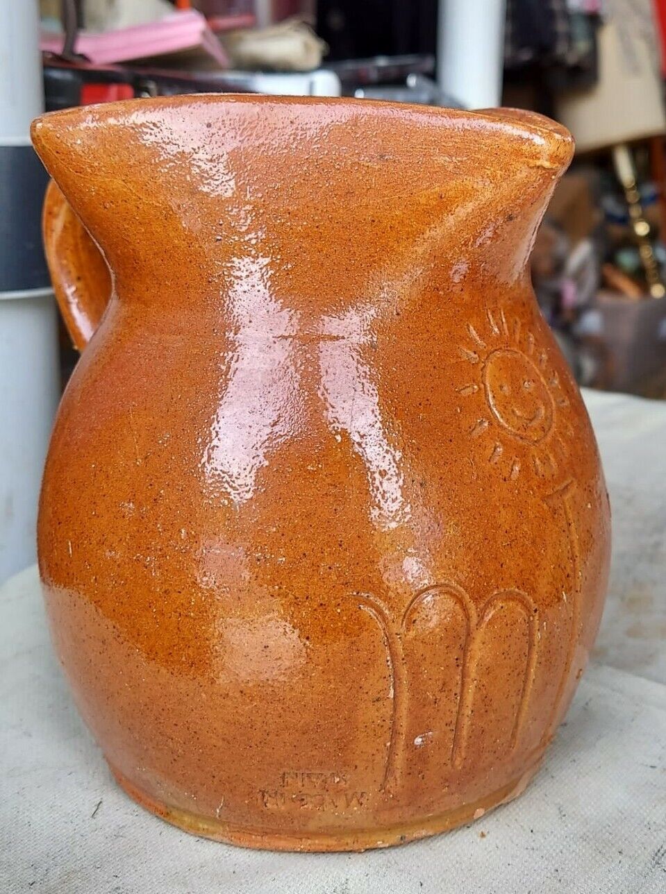 Vintage Mia Unique Brown Ceramic Pottery Made In Spain Pitcher