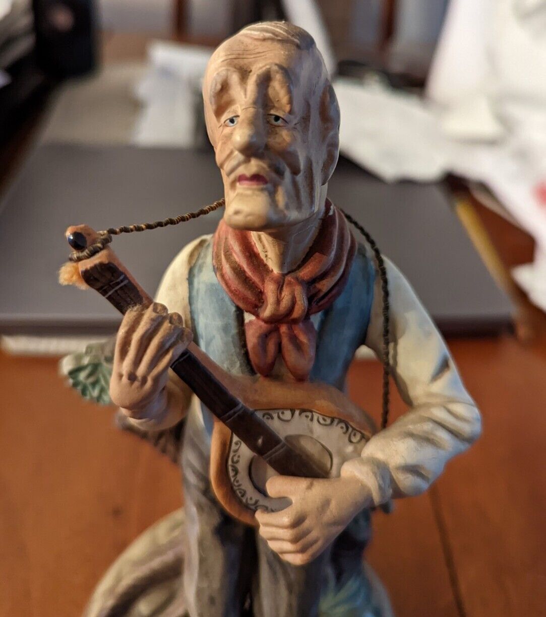 Vintage Man With Mandolin ceramic Figurine Made In Portugal 9" tall