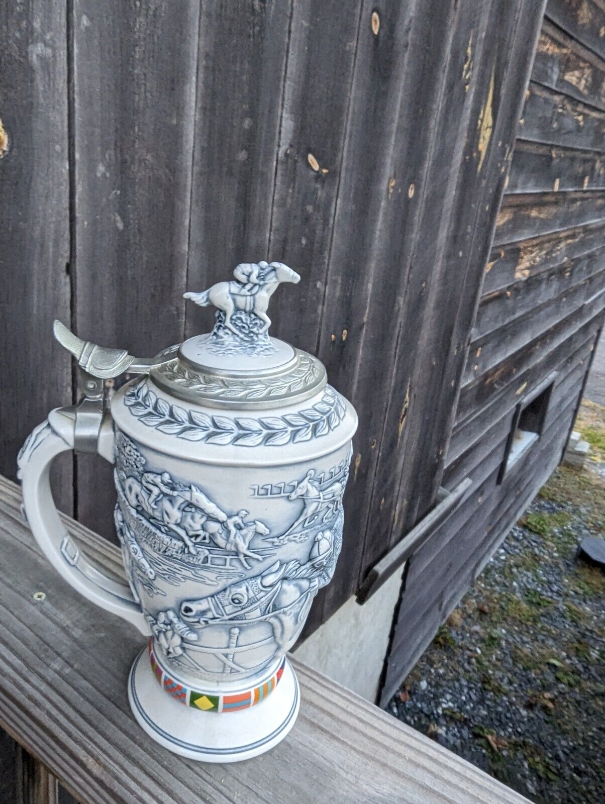 Vintage 1992 Avon “Winners Circle” Ceramic Stein w/ Pewter Lid 58240 M-Brazil